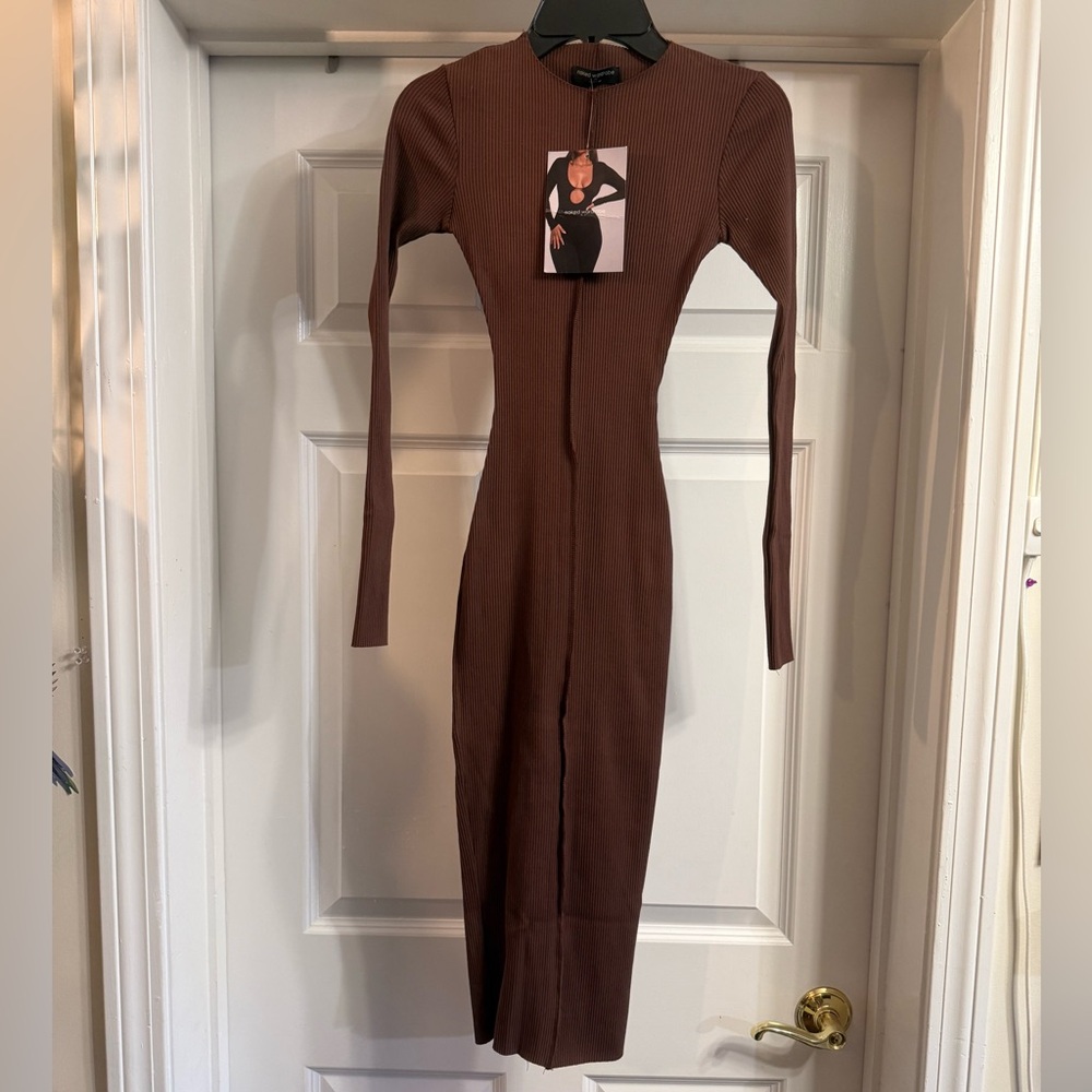 Naked Wardrobe Chocolate Long Sleeve Dress